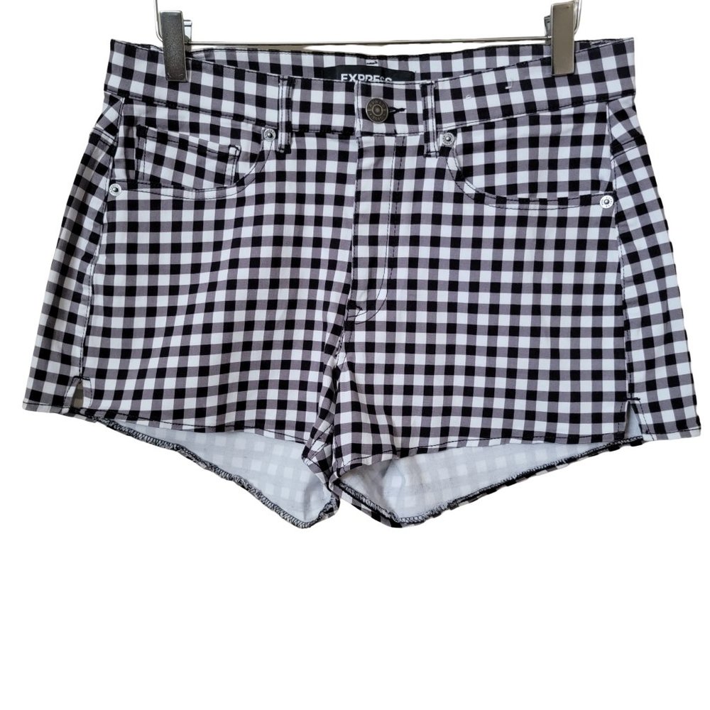 Express Black and White Gingham Plaid High Rise Shortie